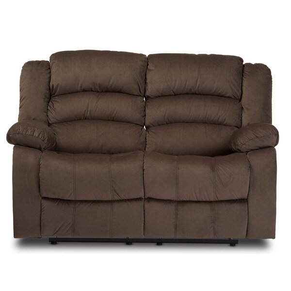 Hollace Modern and Contemporary Taupe Microsuede 2-Seater Recliner, Baxton Studio, Mfr#: 124-6953